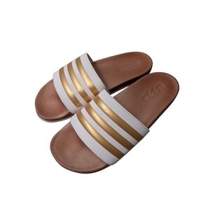 Adidas Women's Gold and White Slides